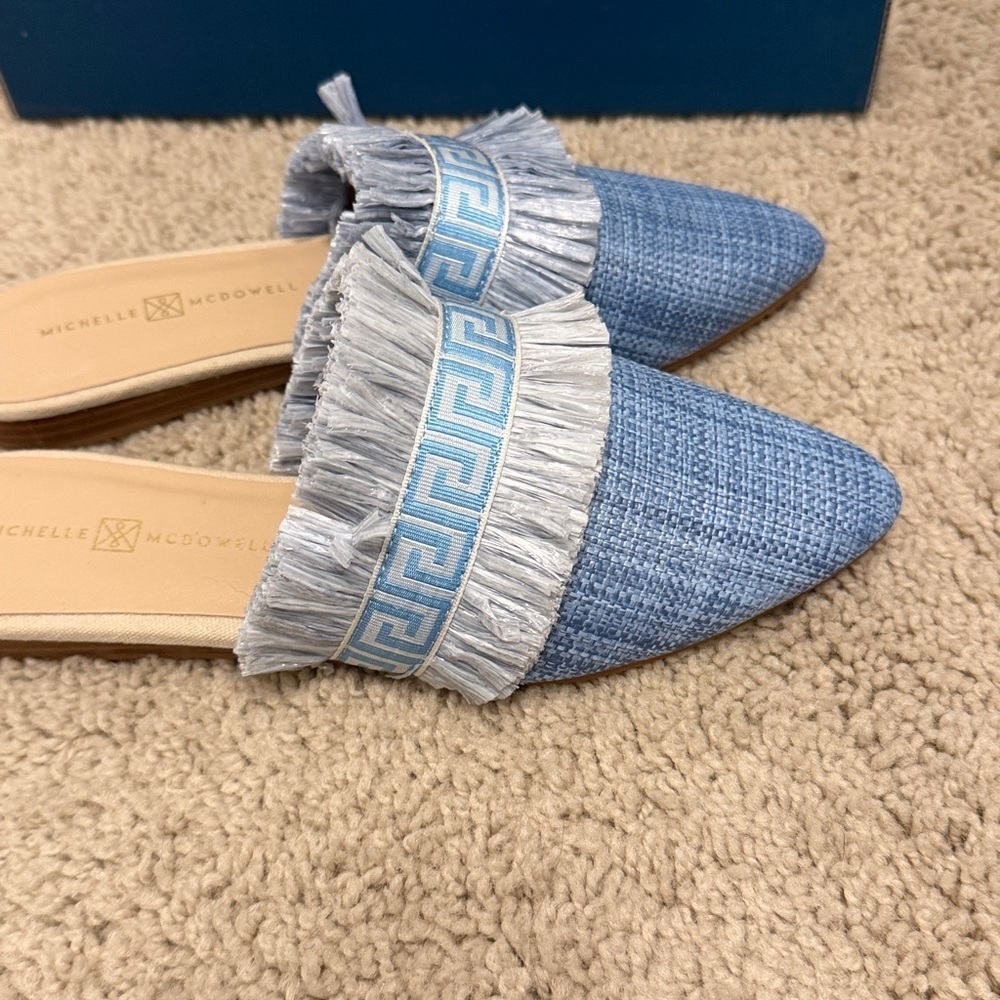 Michelle McDowell Blue Fringe Mules - Picture 2 of 7